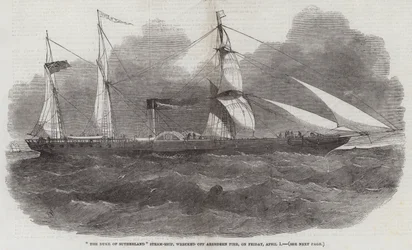 El barco de vapor Duke of Sutherland, naufragado frente al muelle de Aberdeen, el viernes 1 de abril